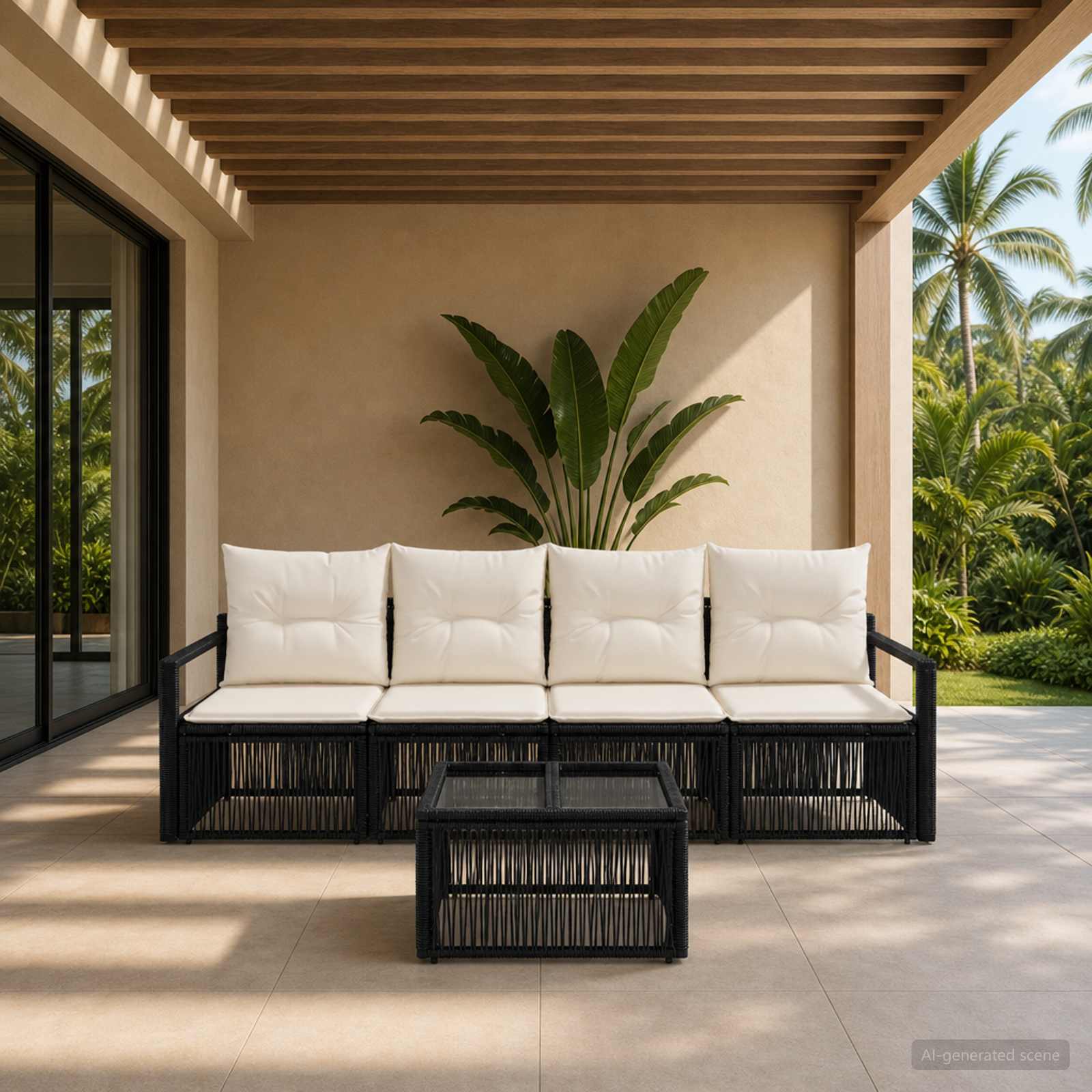 Set Divano da Giardino 5 pcs Nero polyrattan | homemem39