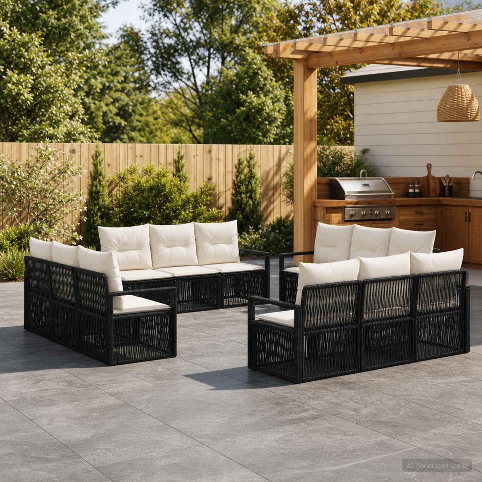 Set Divano da Giardino 12 pcs Nero polyrattan | homemem39
