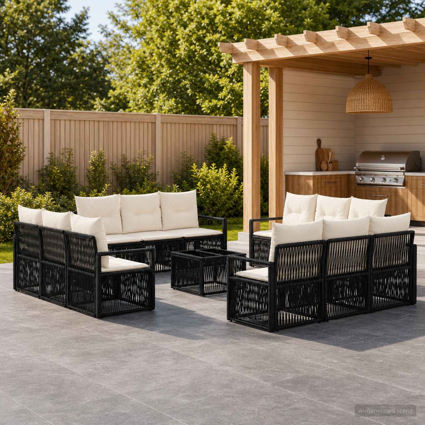 Set Divano da Giardino 13 pcs Nero polyrattan | homemem39
