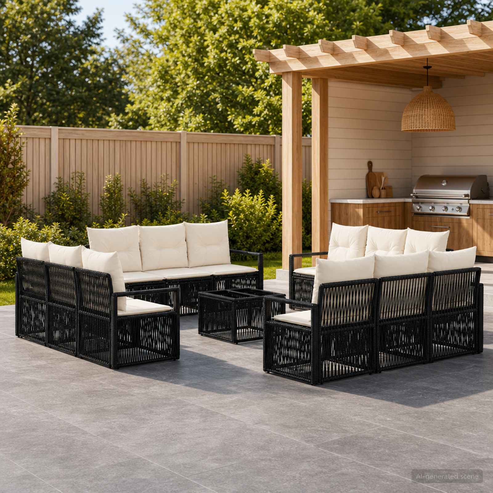 Set Divano da Giardino 13 pcs Nero polyrattan | homemem39