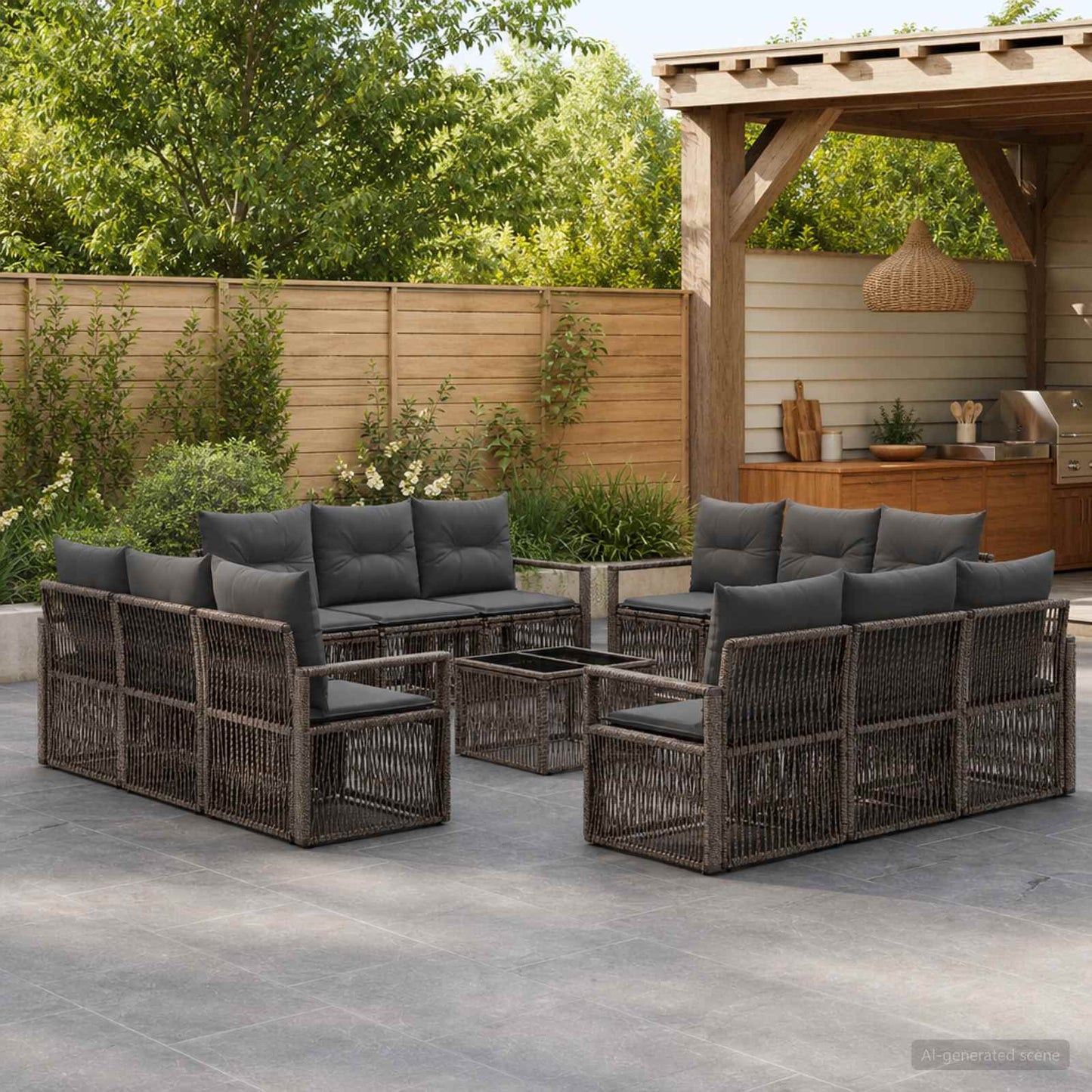 Set Divano da Giardino 13 pcs Grigio polyrattan | homemem39