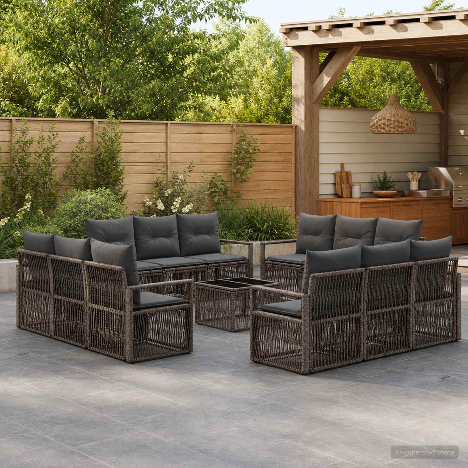 Set Divano da Giardino 13 pcs Grigio polyrattan | homemem39