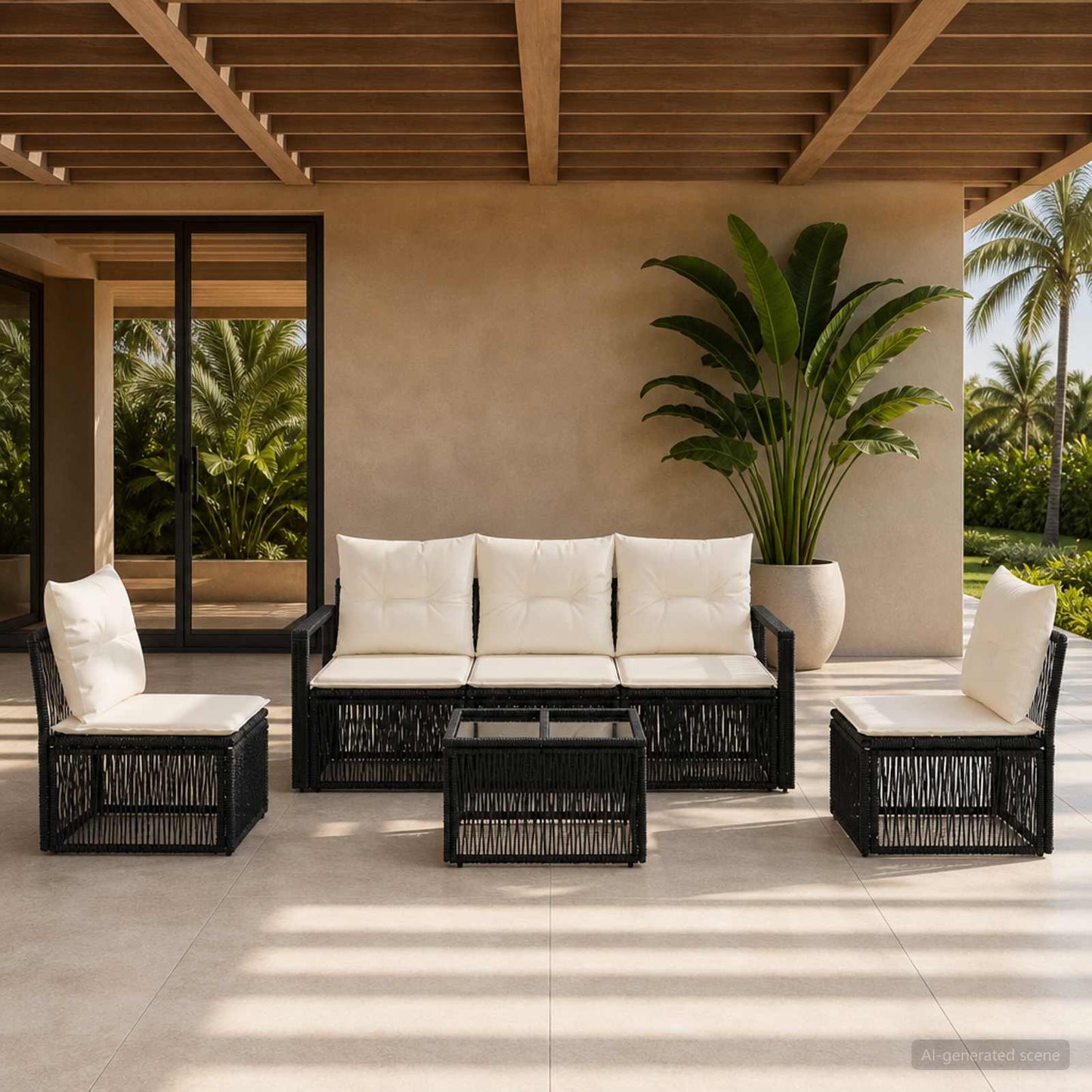Set Divano da Giardino 6 pcs Nero polyrattan | homemem39