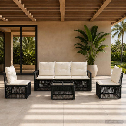 Set Divano da Giardino 6 pcs Nero polyrattan | homemem39