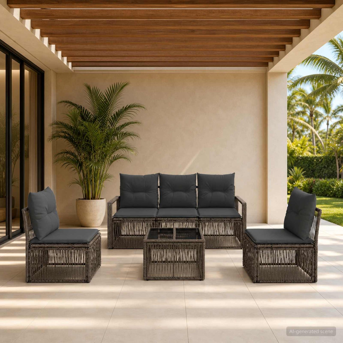 Set Divano da Giardino 6 pcs Grigio polyrattan | homemem39