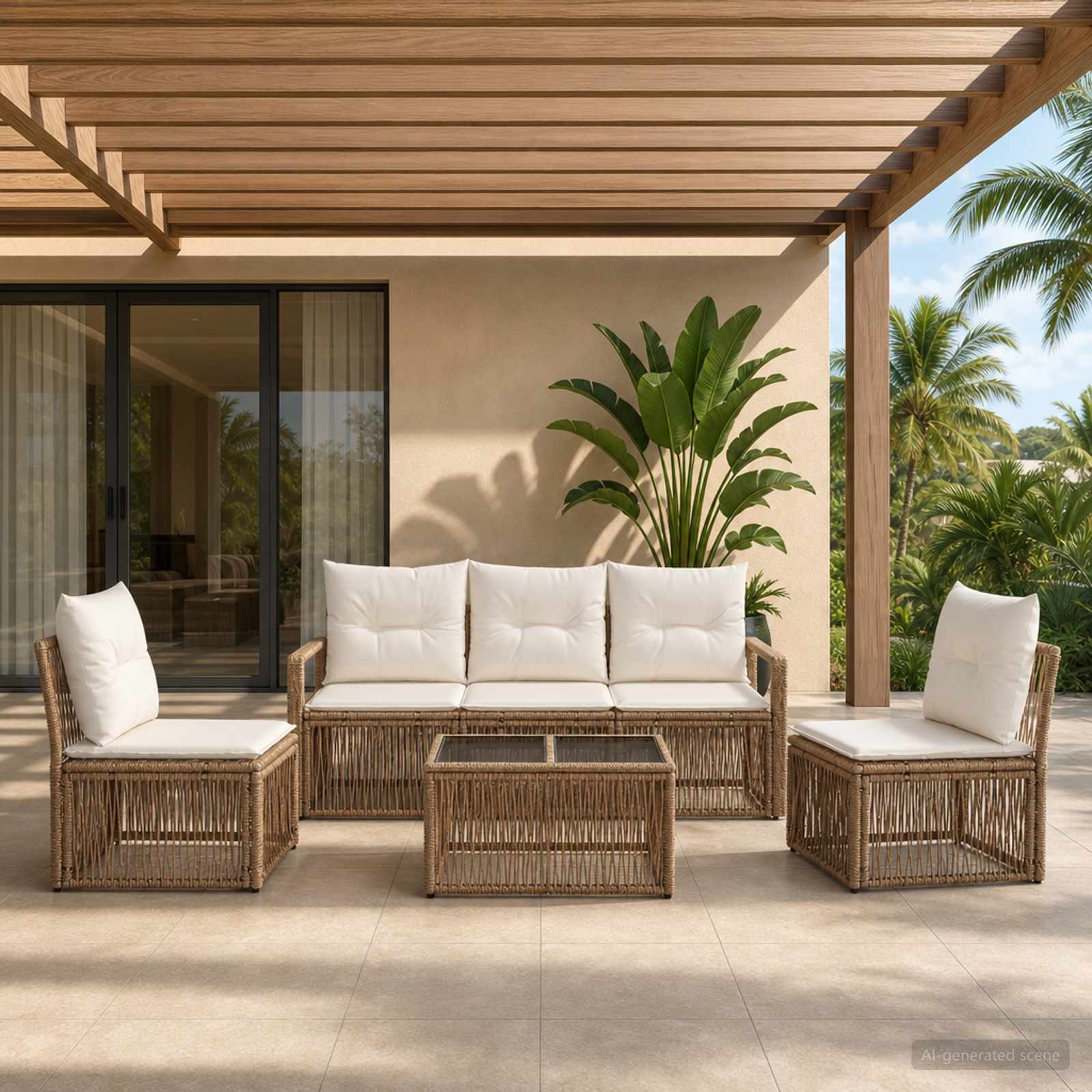 Set Divano da Giardino 6 pcs Beige polyrattan | homemem39