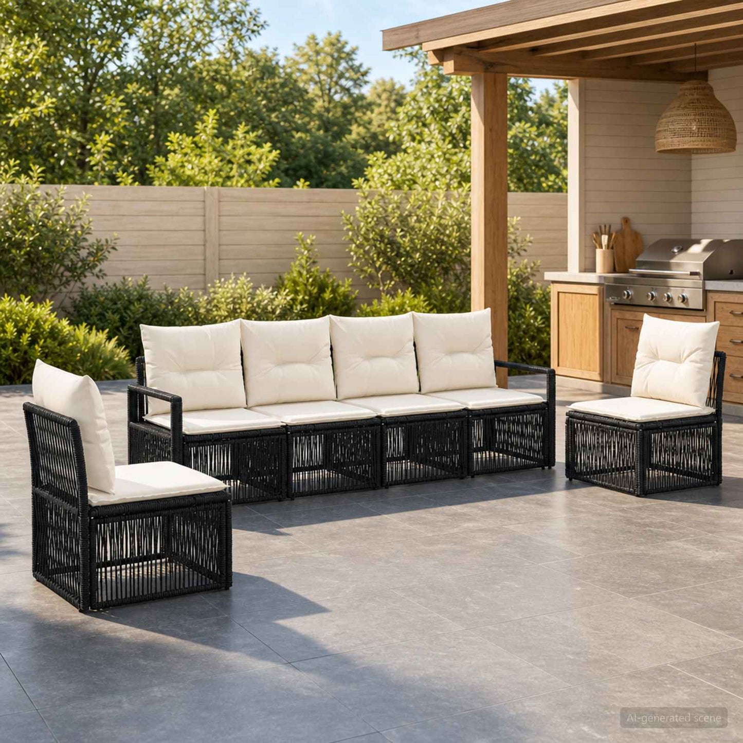 Set Divano da Giardino 6 pcs Nero polyrattan | homemem39