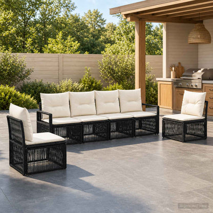 Set Divano da Giardino 6 pcs Nero polyrattan | homemem39