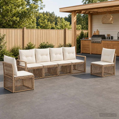 Set Divano da Giardino 6 pcs Beige polyrattan | homemem39