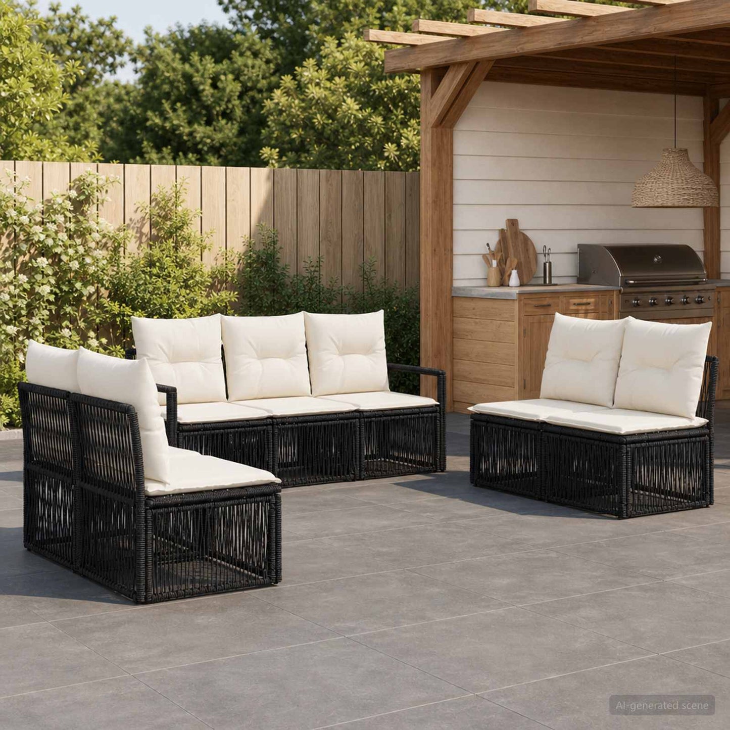 Set Divano da Giardino 7 pcs Nero polyrattan