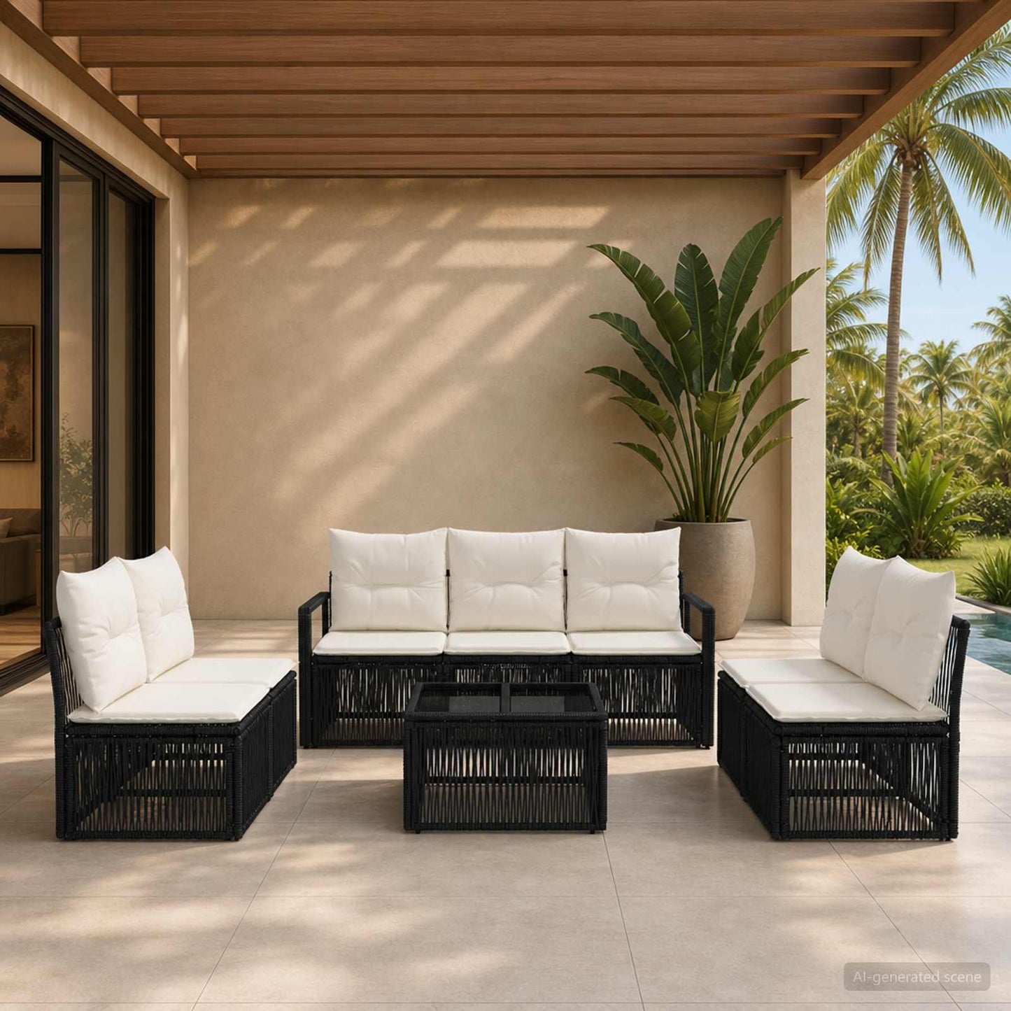 Set Divano da Giardino 8 pcs Nero polyrattan