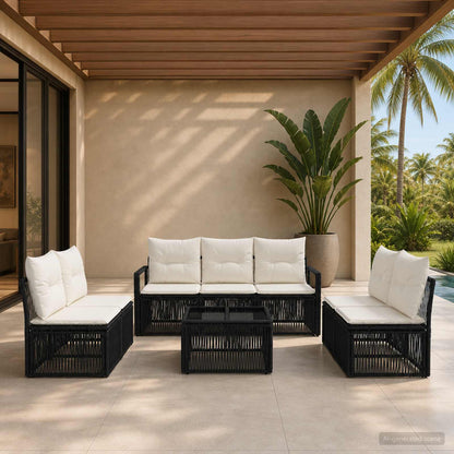 Set Divano da Giardino 8 pcs Nero polyrattan
