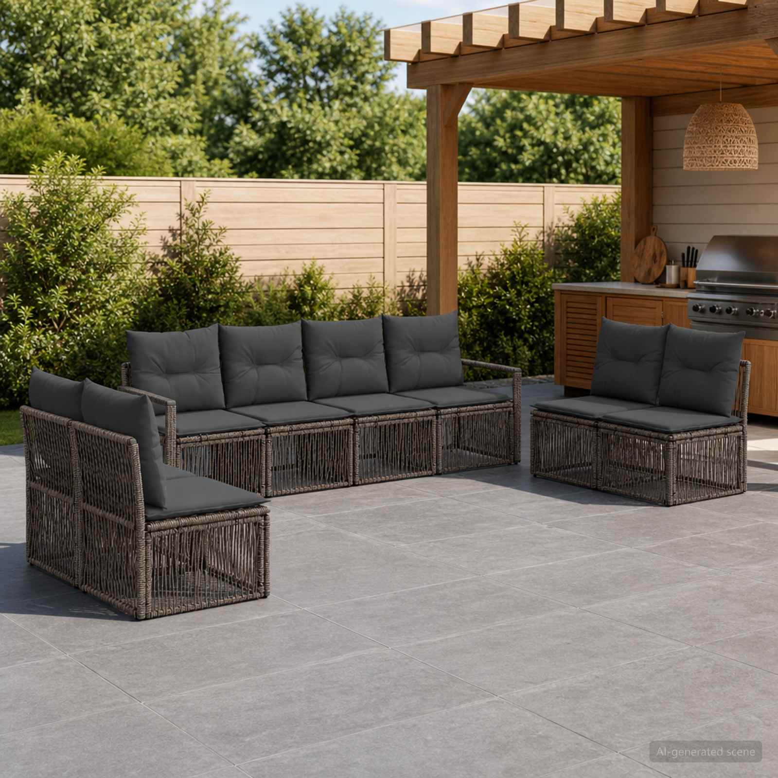 Set Divano da Giardino 8 pcs Grigio polyrattan | homemem39