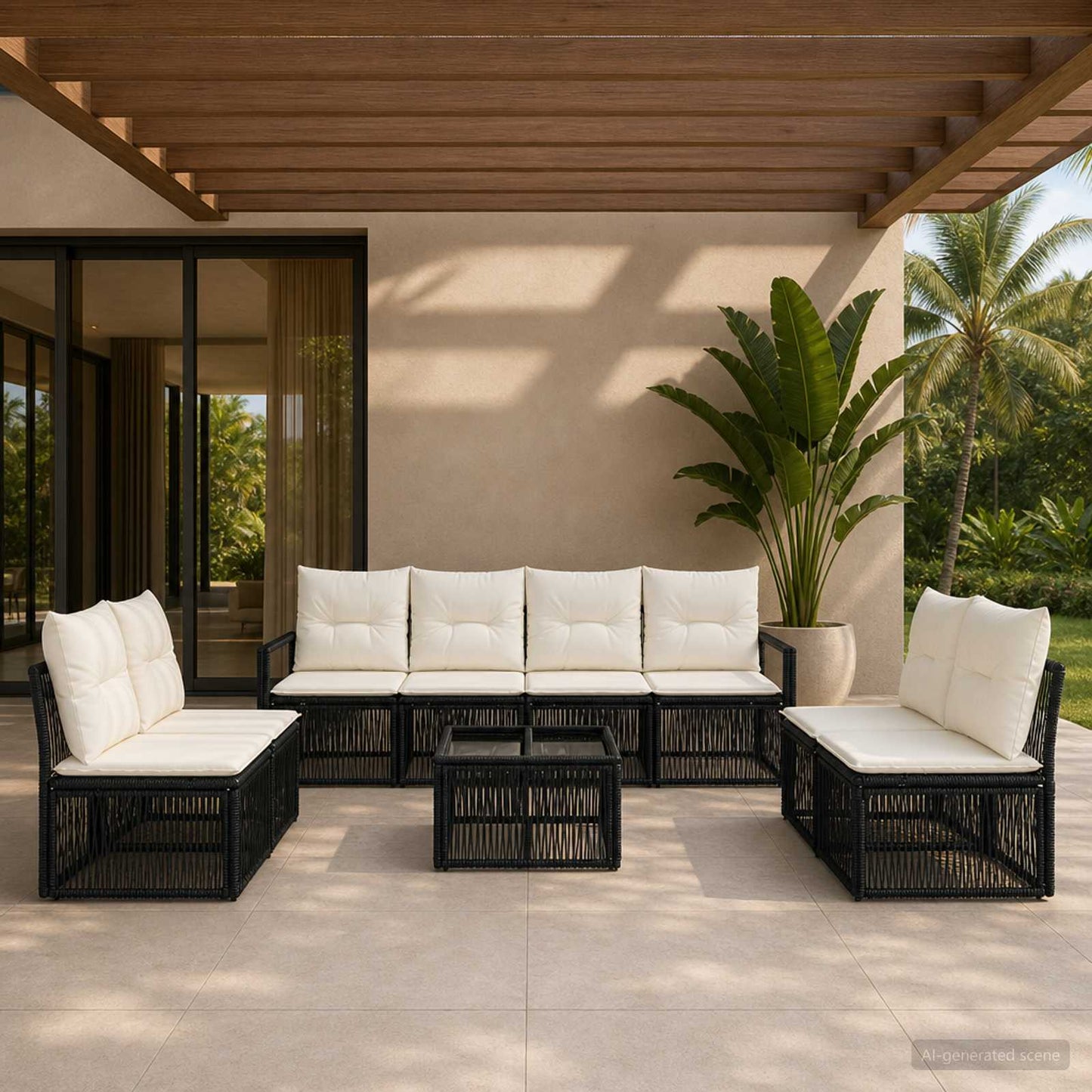 Set Divano da Giardino 9 pcs Nero polyrattan | homemem39