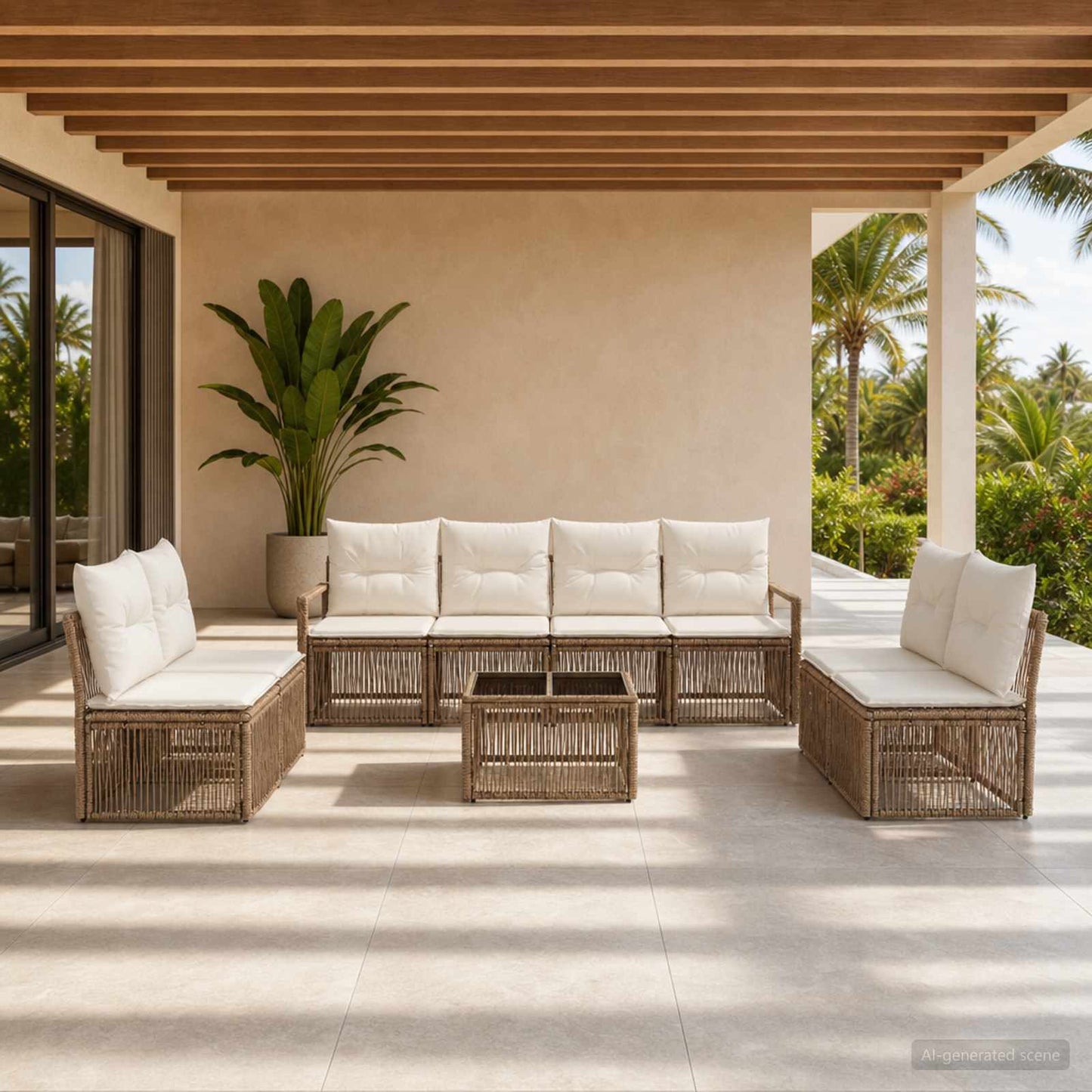 Set Divano da Giardino 9 pcs Beige polyrattan | homemem39