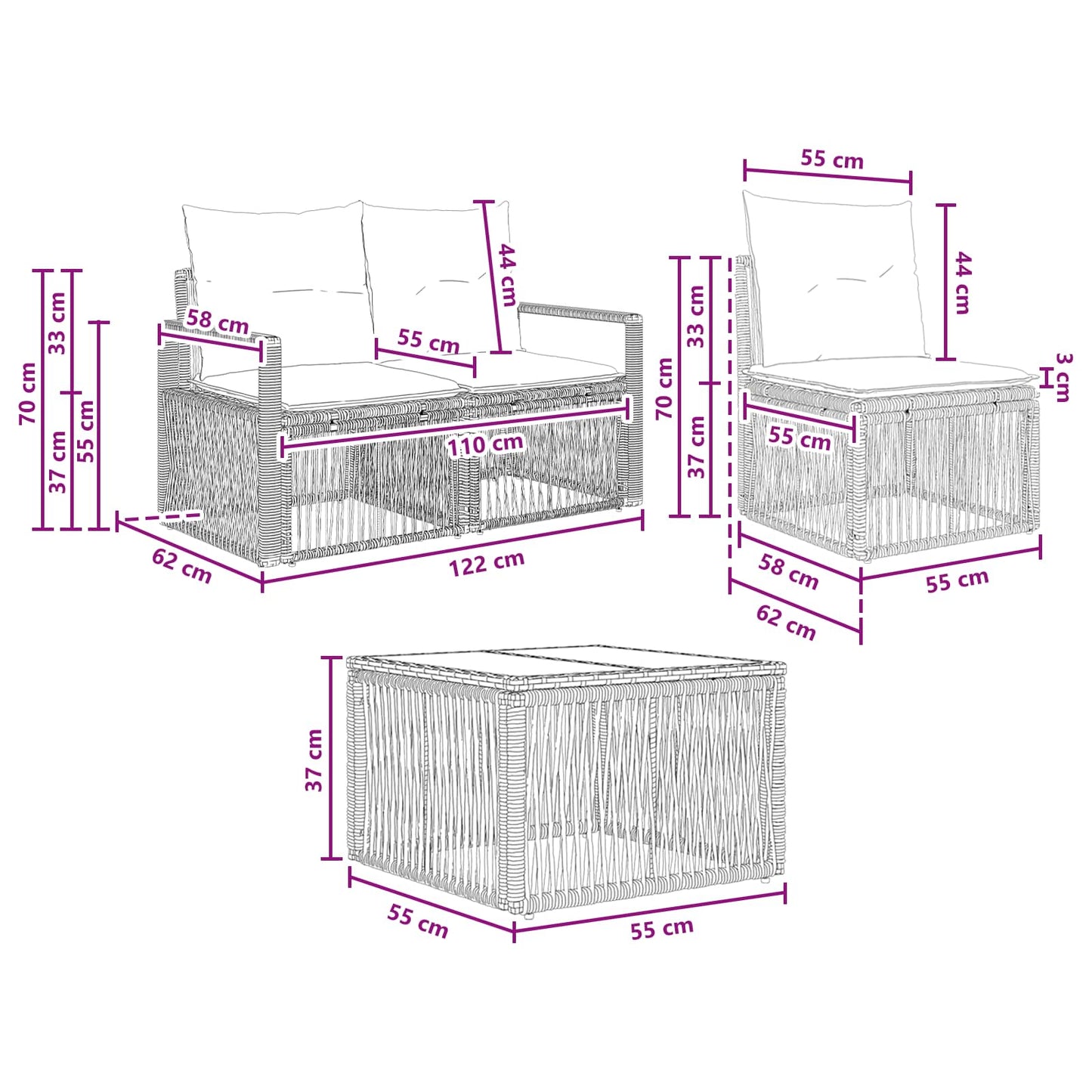 Set Divano da Giardino 9 pcs Beige polyrattan | homemem39