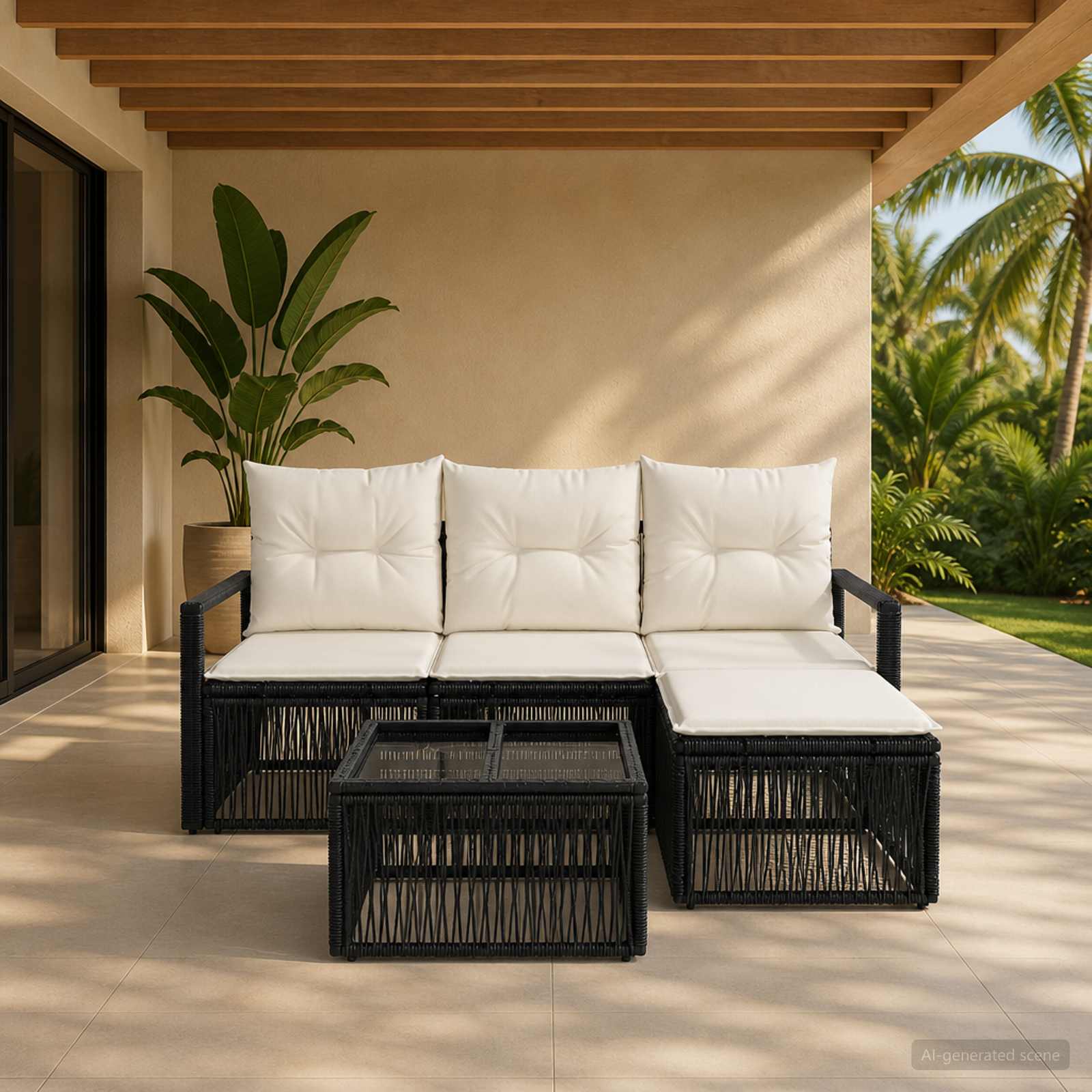 Set Divano da Giardino 5 pcs Nero polyrattan | homemem39