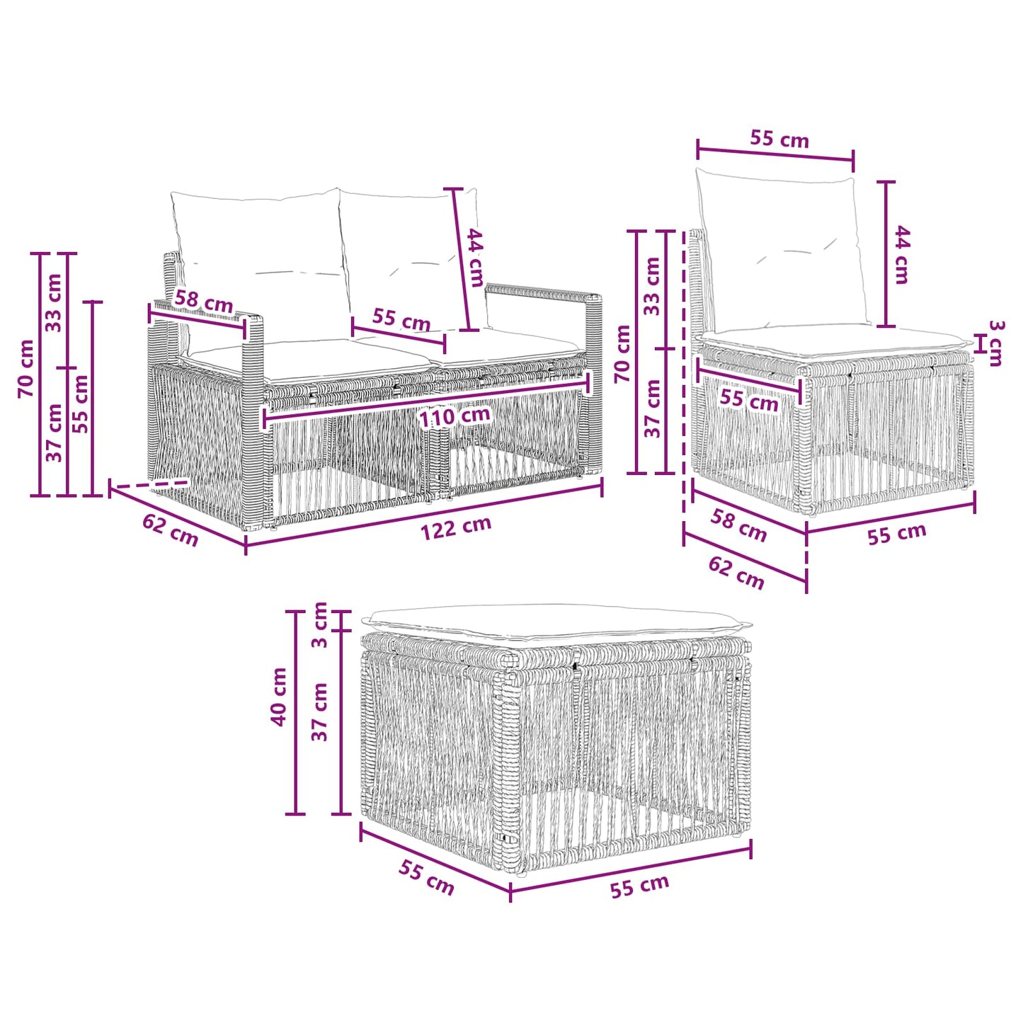 Set Divano da Giardino 4 pcs Grigio polyrattan | homemem39