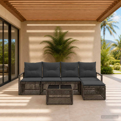 Set Divano da Giardino 6 pcs Grigio polyrattan | homemem39