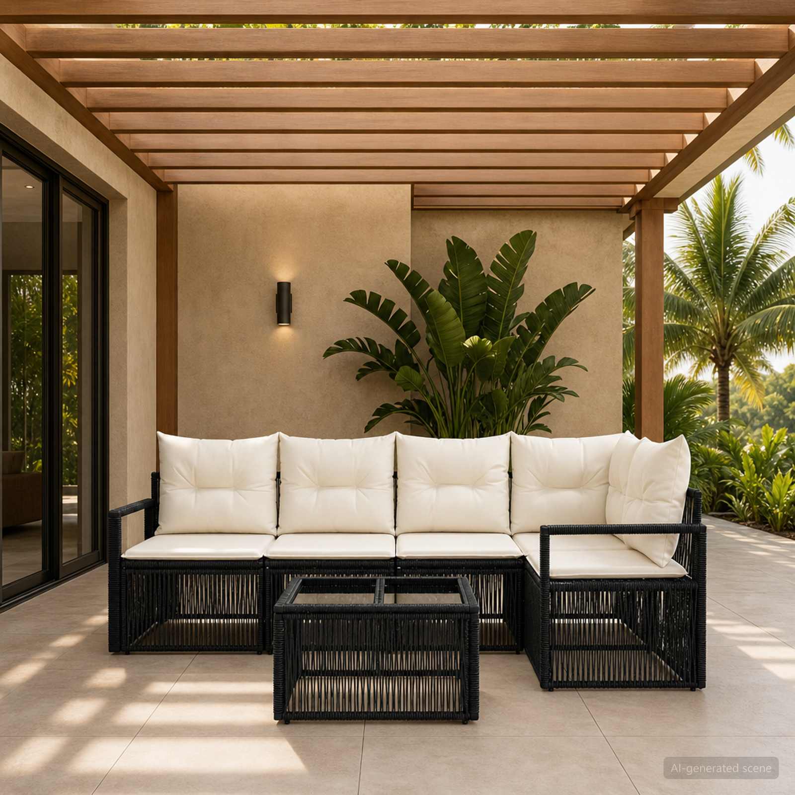 Set Divano da Giardino 5 pcs Nero polyrattan | homemem39