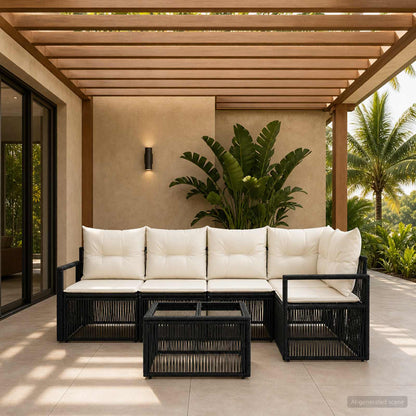 Set Divano da Giardino 5 pcs Nero polyrattan | homemem39