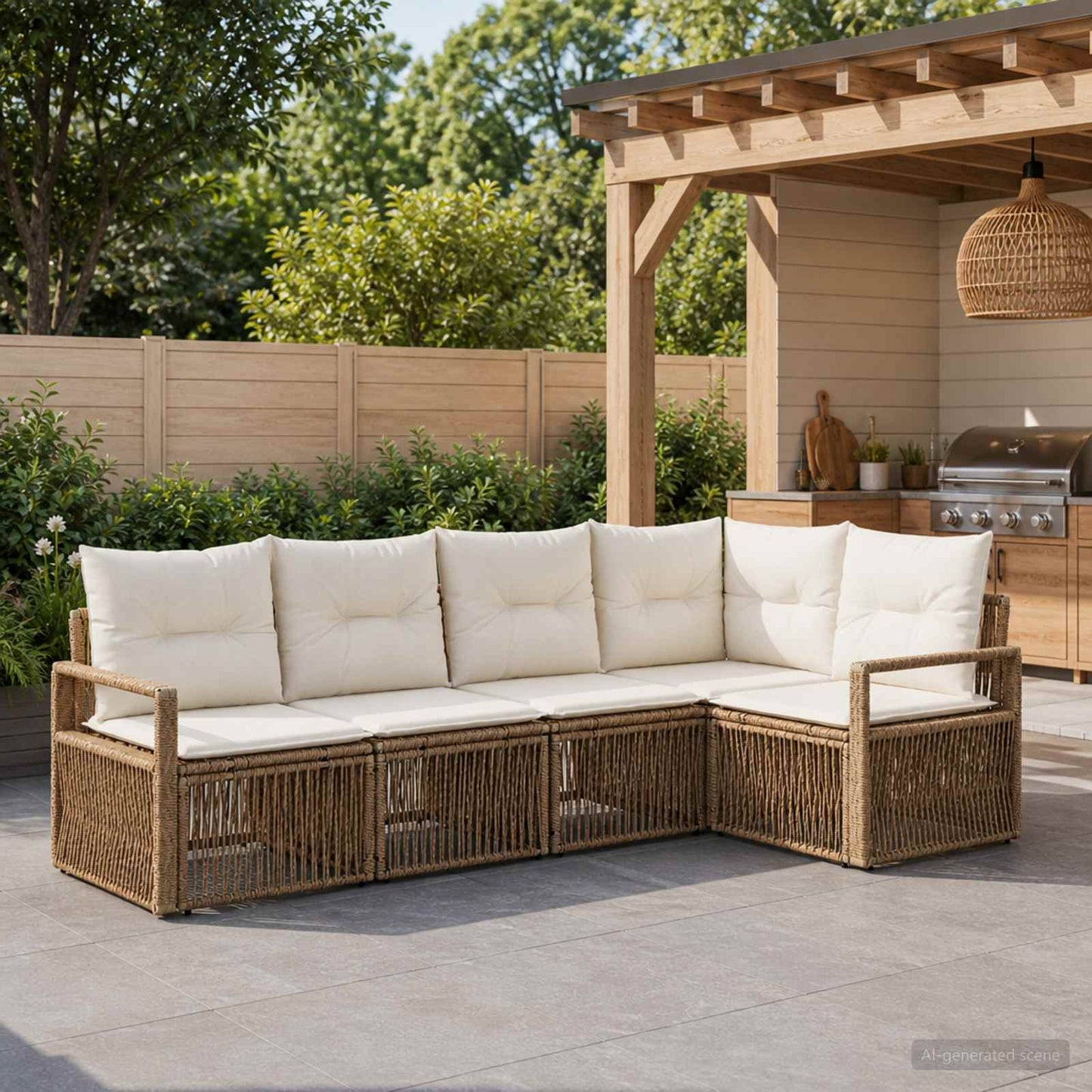 Set Divano da Giardino 5 pcs Beige polyrattan | homemem39