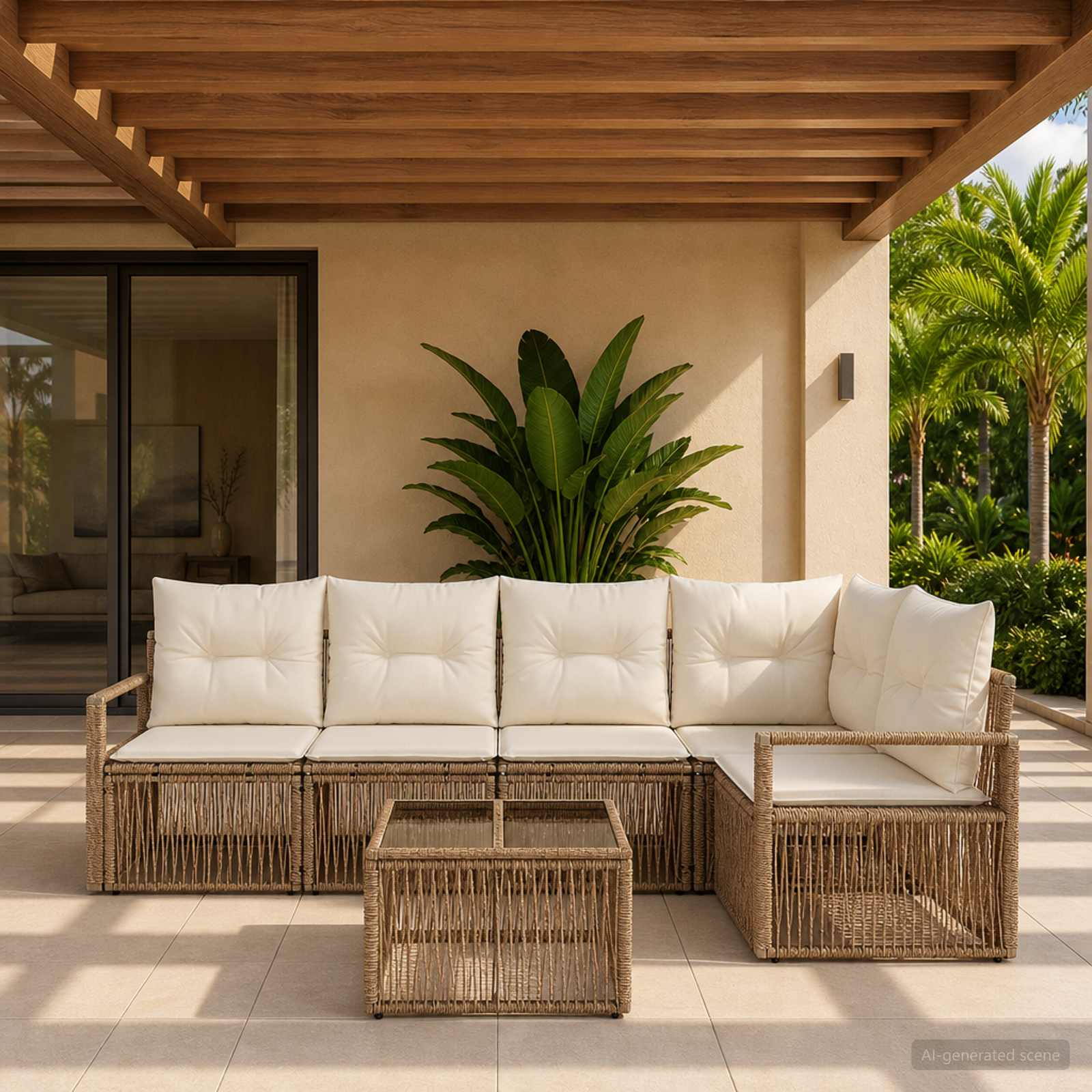 Set Divano da Giardino 6 pcs Beige polyrattan | homemem39