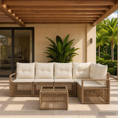 Set Divano da Giardino 6 pcs Beige polyrattan | homemem39