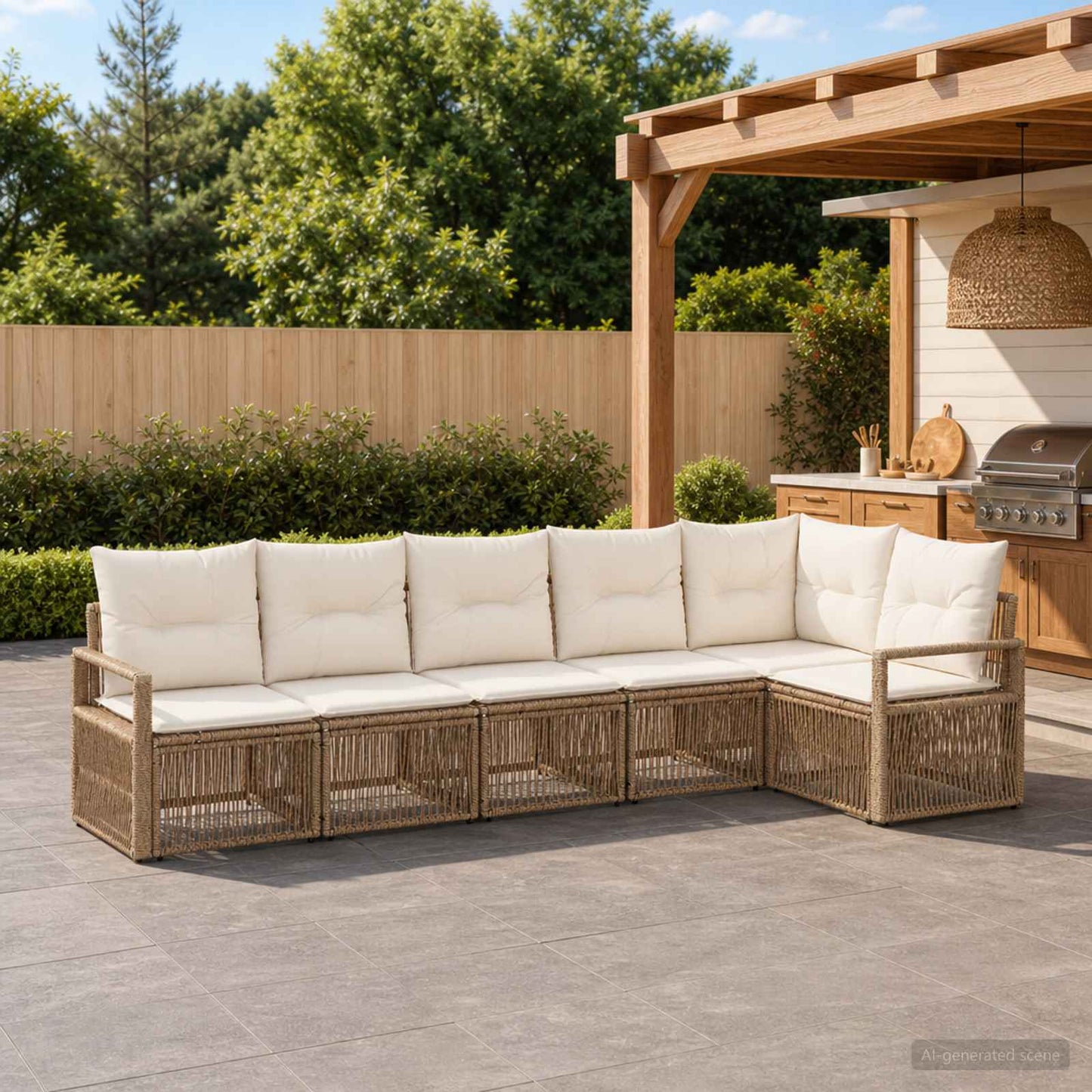 Set Divano da Giardino 6 pcs Beige polyrattan | homemem39