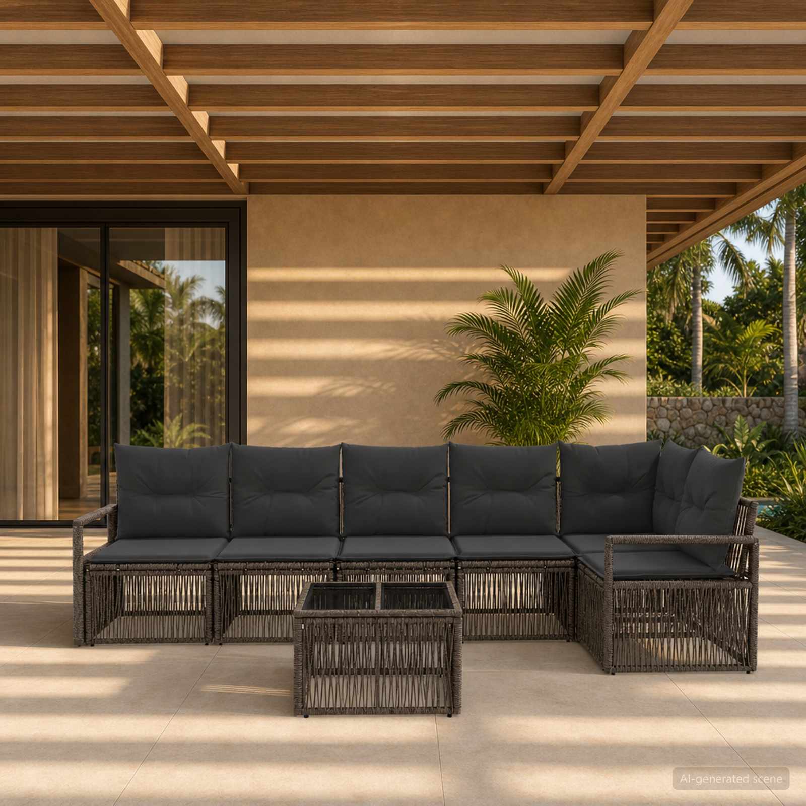 Set Divano da Giardino 7 pcs Grigio polyrattan | homemem39