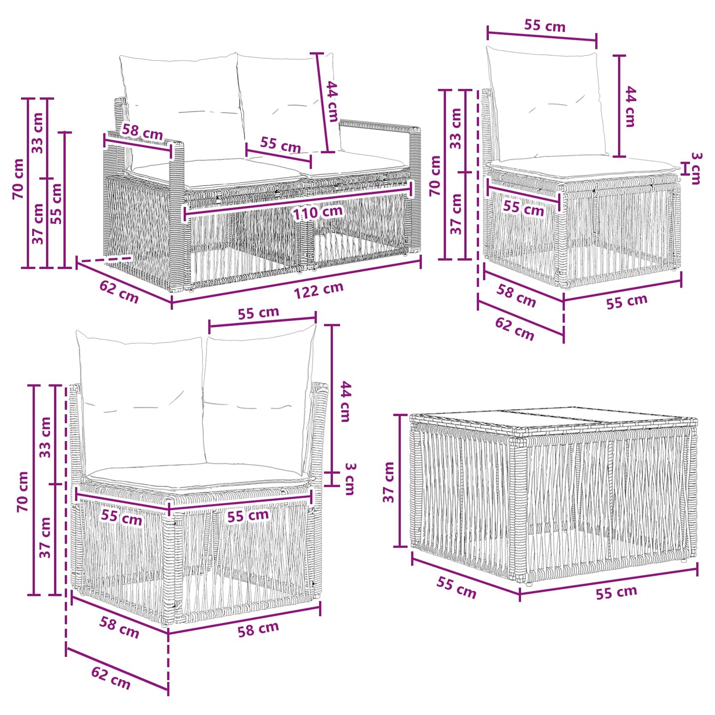 Set Divano da Giardino 8 pcs Grigio polyrattan | homemem39