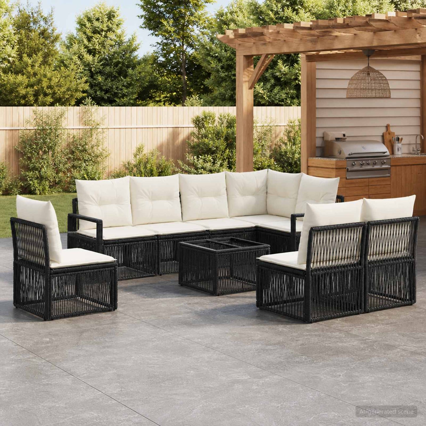 Set Divano da Giardino 9 pcs Nero polyrattan | homemem39