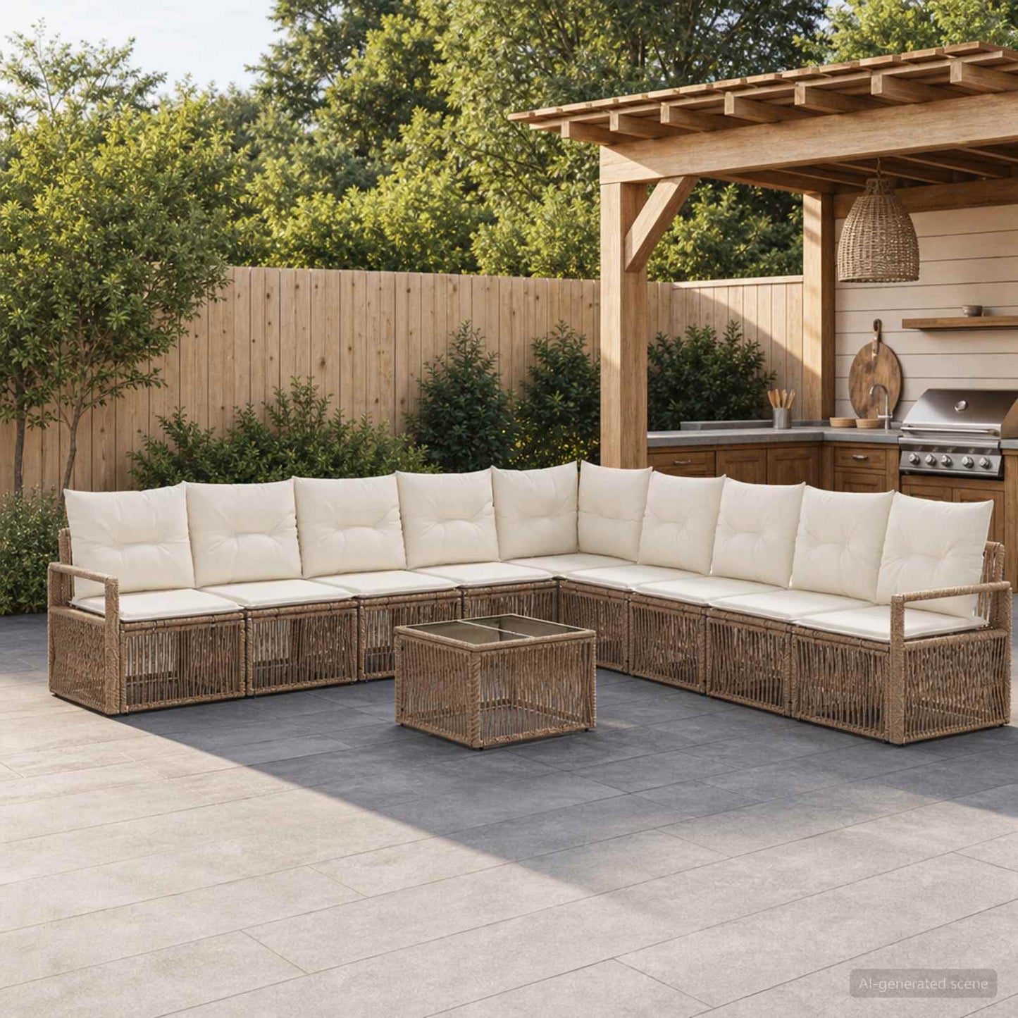 Set Divano da Giardino 10 pz Beige polyrattan