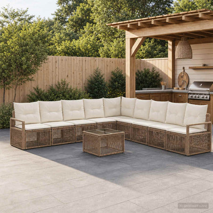 Set Divano da Giardino 10 pz Beige polyrattan