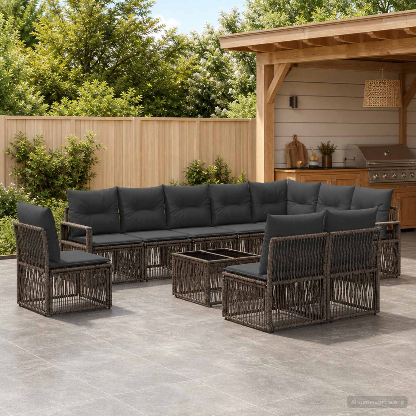 Set Divano da Giardino 11 pcs Grigio polyrattan | homemem39