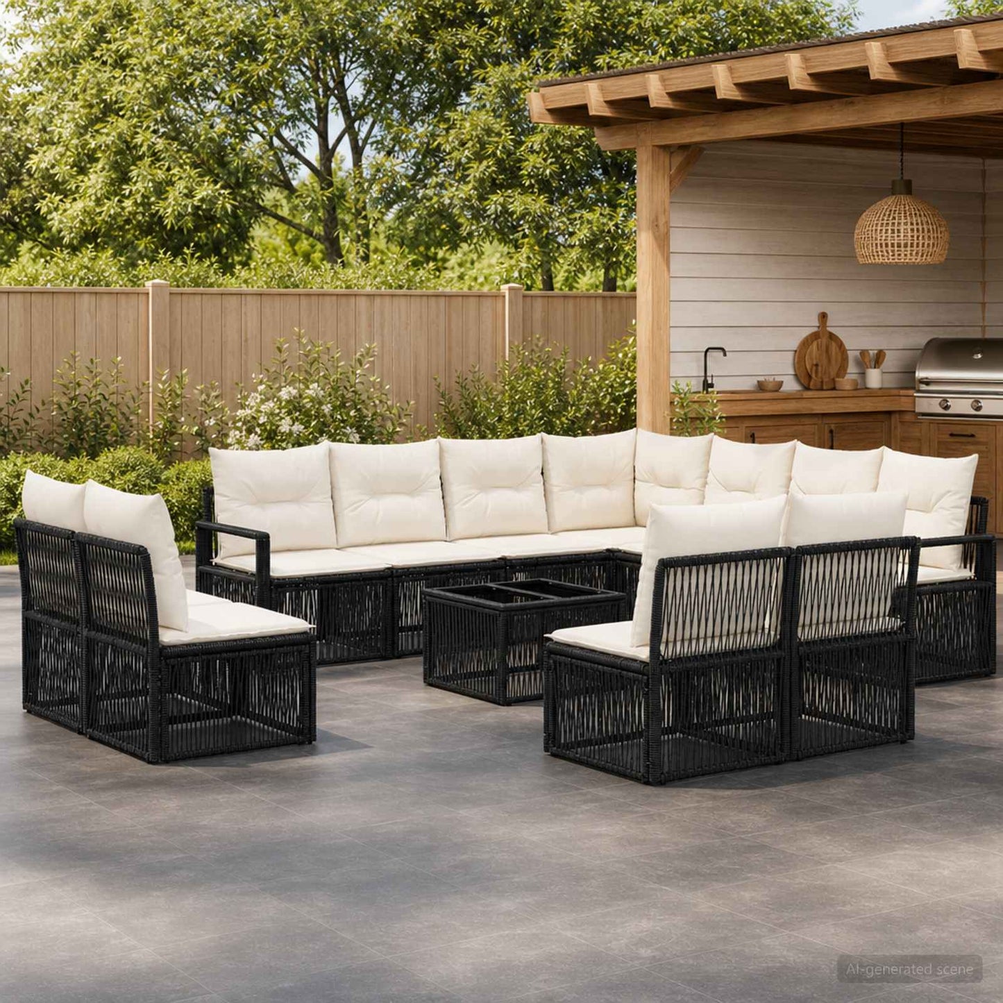 Set Divano da Giardino 12 pcs Nero polyrattan | homemem39