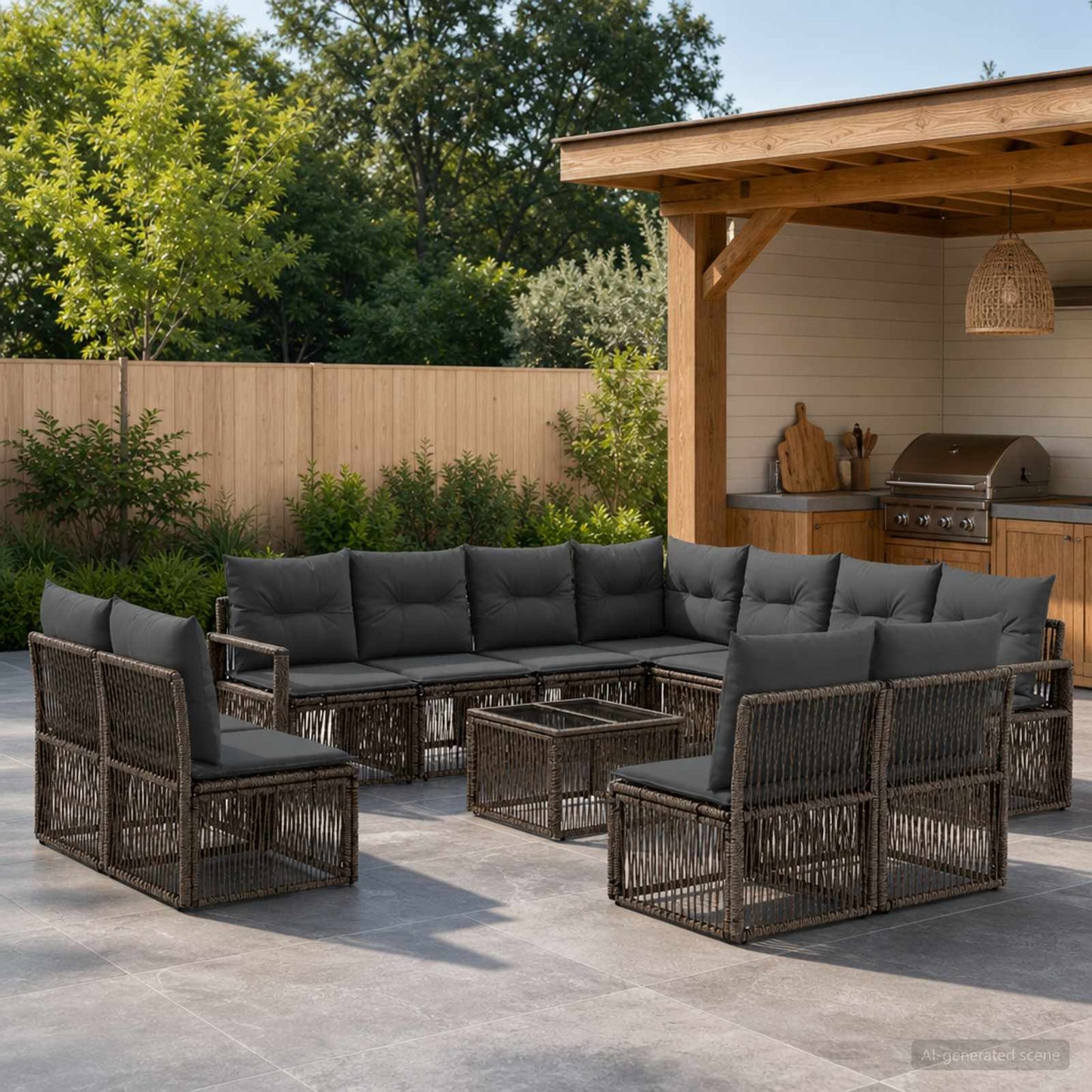 Set Divano da Giardino 12 pcs Grigio polyrattan | homemem39