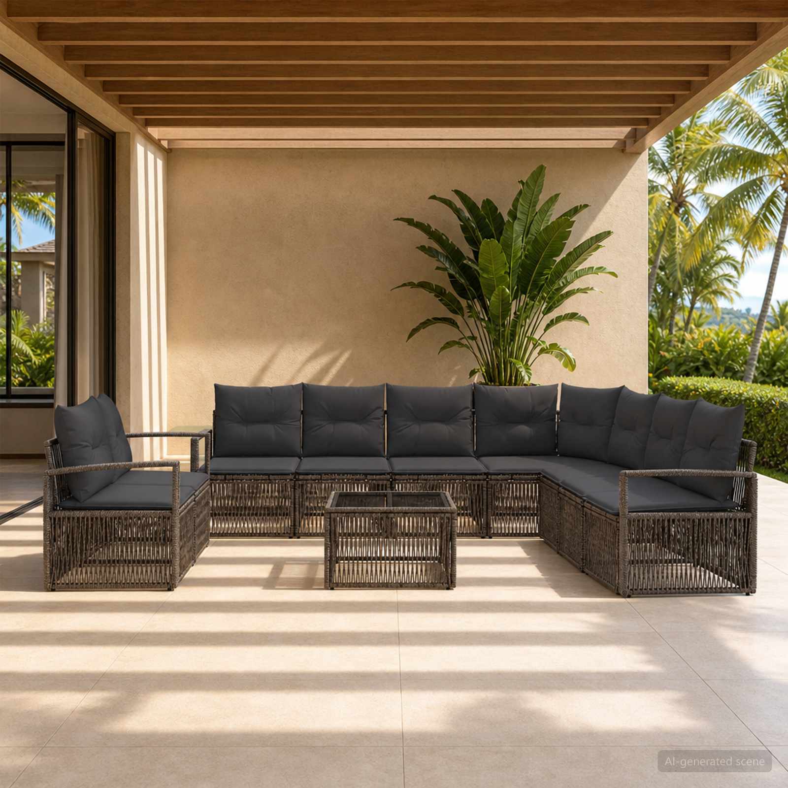 Set Divano da Giardino 10 pcs Grigio polyrattan | homemem39