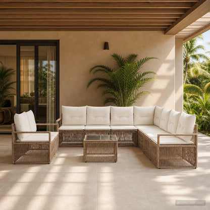 Set Divano da Giardino 10 pcs Beige polyrattan | homemem39