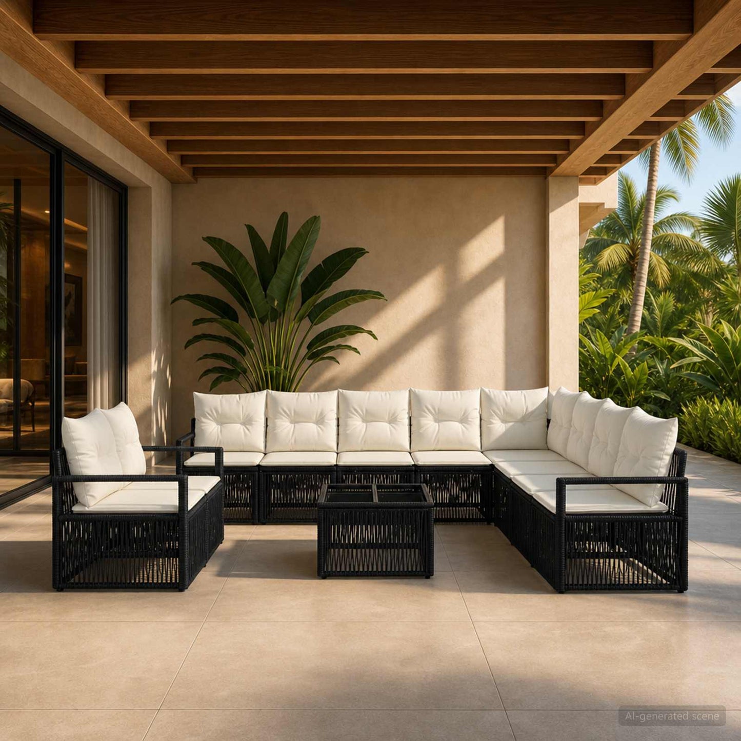 Set Divano da Giardino 11 pcs Nero polyrattan | homemem39