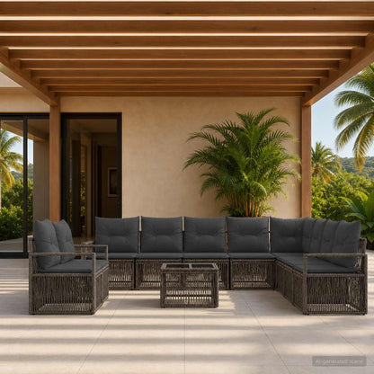 Set Divano da Giardino 11 pcs Grigio polyrattan | homemem39
