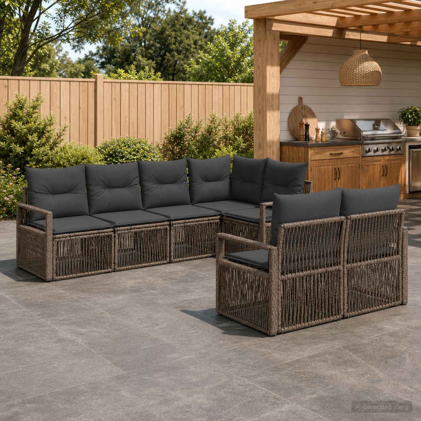 Set Divano da Giardino 7 pz 7-Numero di posti Grigio polyrattan | homemem39
