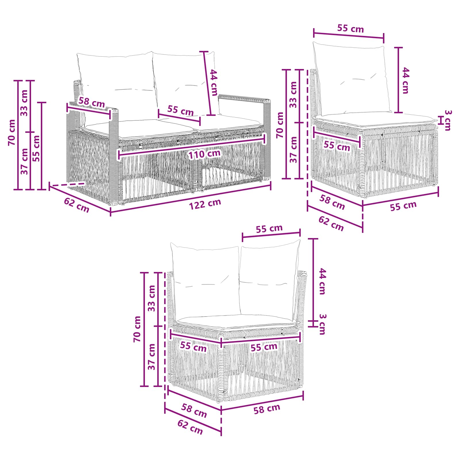 Set Divano da Giardino 7 pz 7-Numero di posti Beige polyrattan | homemem39