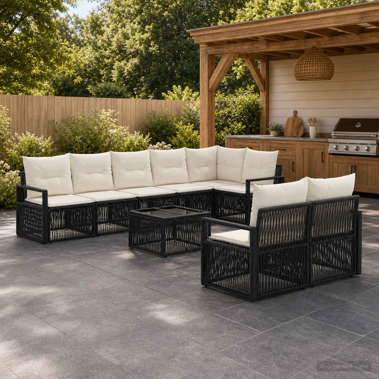 Set Divano da Giardino 9 pcs Nero polyrattan | homemem39