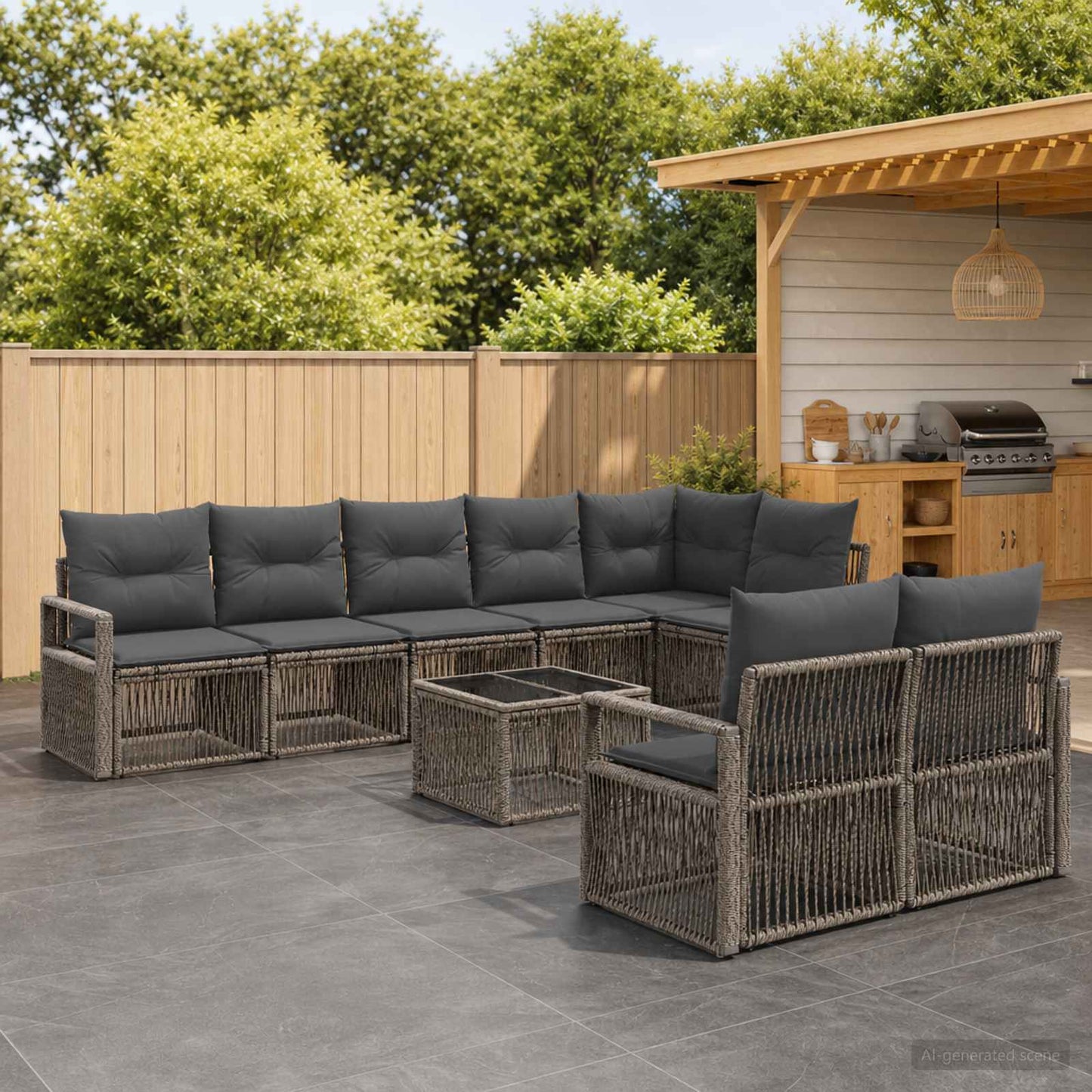 Set Divano da Giardino 9 pcs Grigio polyrattan | homemem39