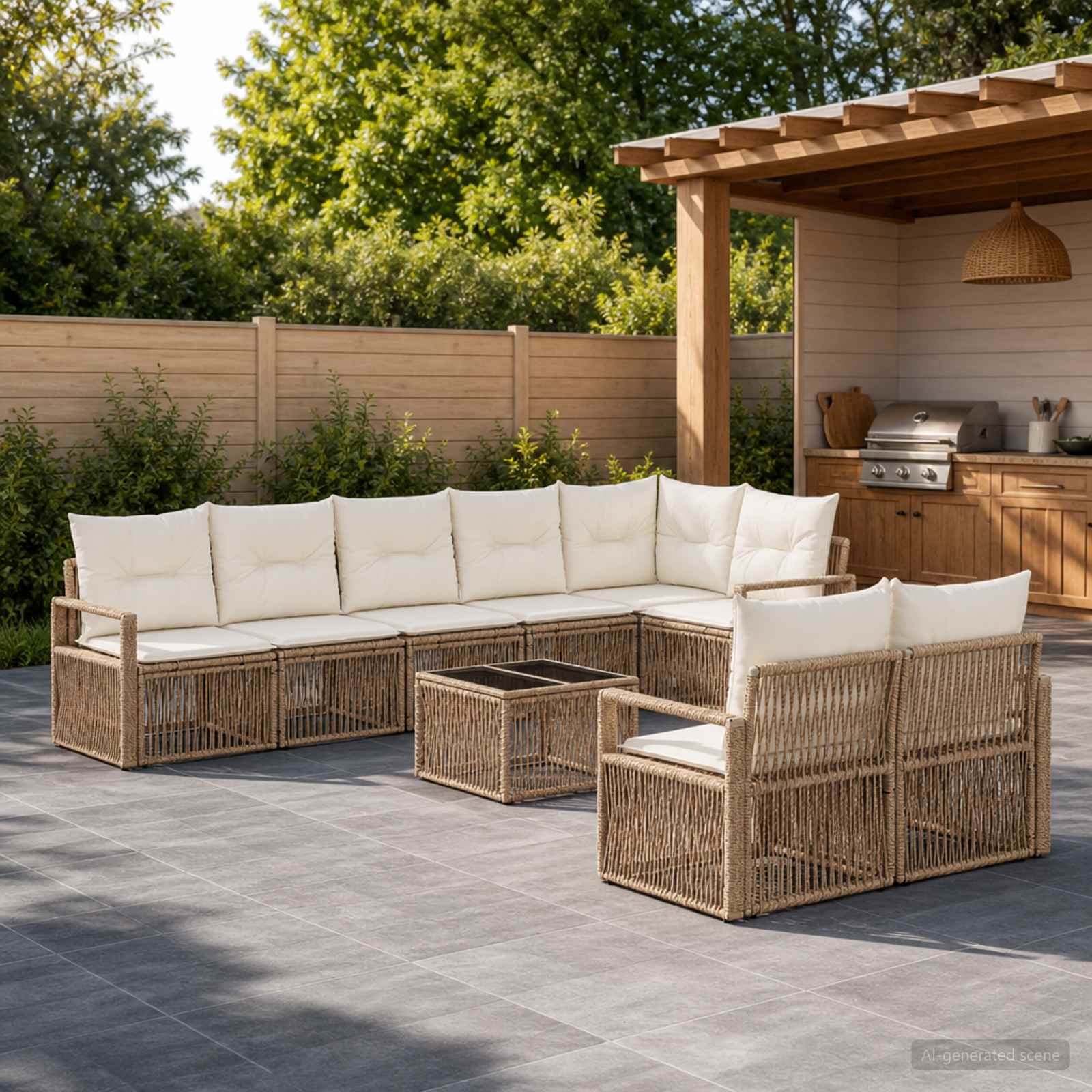 Set Divano da Giardino 9 pcs Beige polyrattan | homemem39