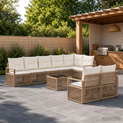Set Divano da Giardino 9 pcs Beige polyrattan | homemem39