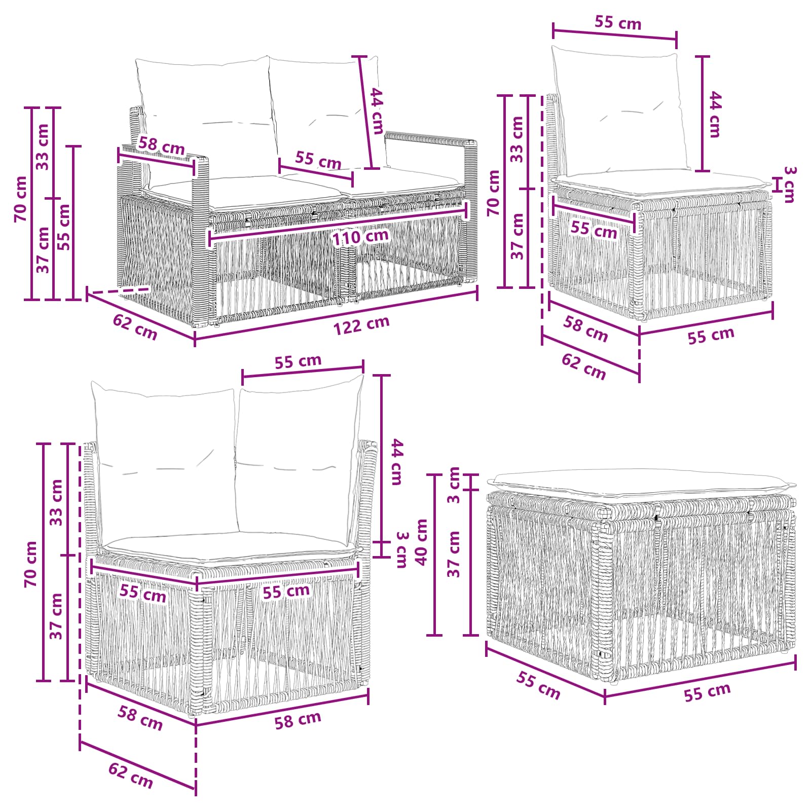 Set Divano da Giardino 6 pcs Grigio polyrattan | homemem39
