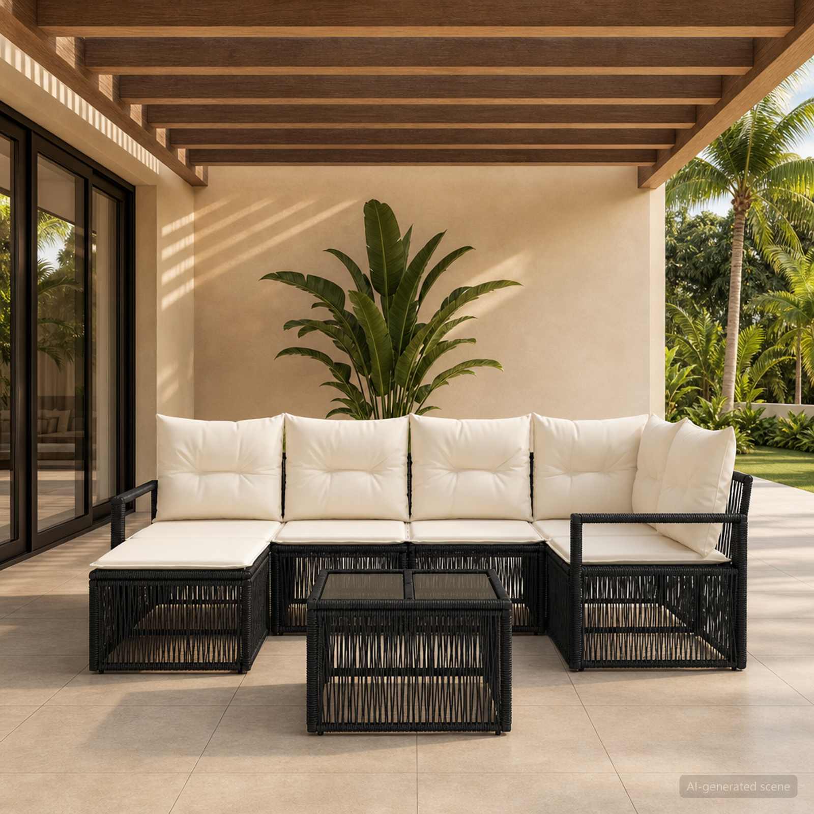 Set Divano da Giardino 7 pcs Nero polyrattan | homemem39