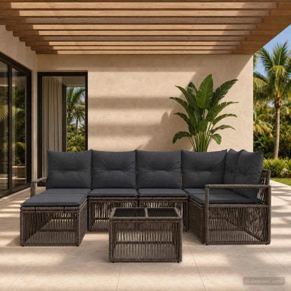 Set Divano da Giardino 7 pcs Grigio polyrattan | homemem39